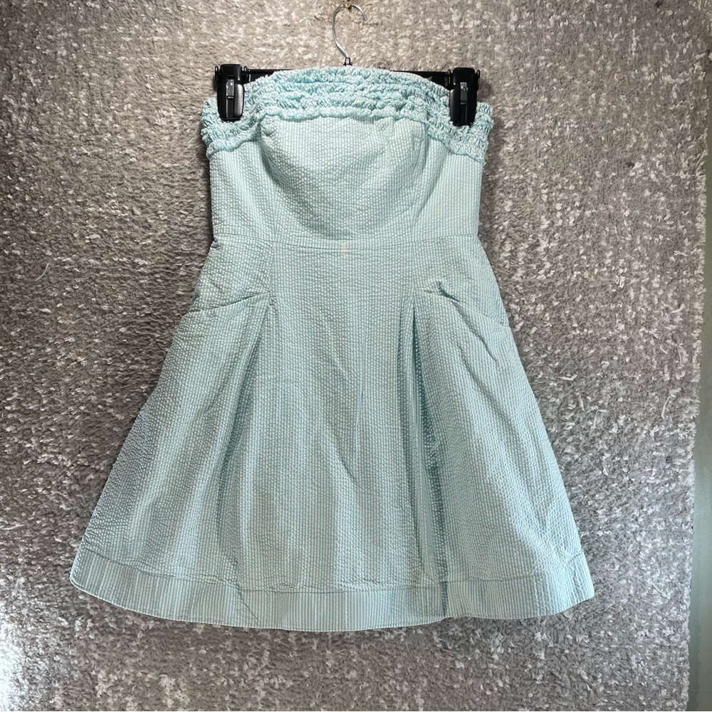 Lilly Pulitzer Womens‎ Dress 6 Blue White Seersucker Strapless Fit And Flare